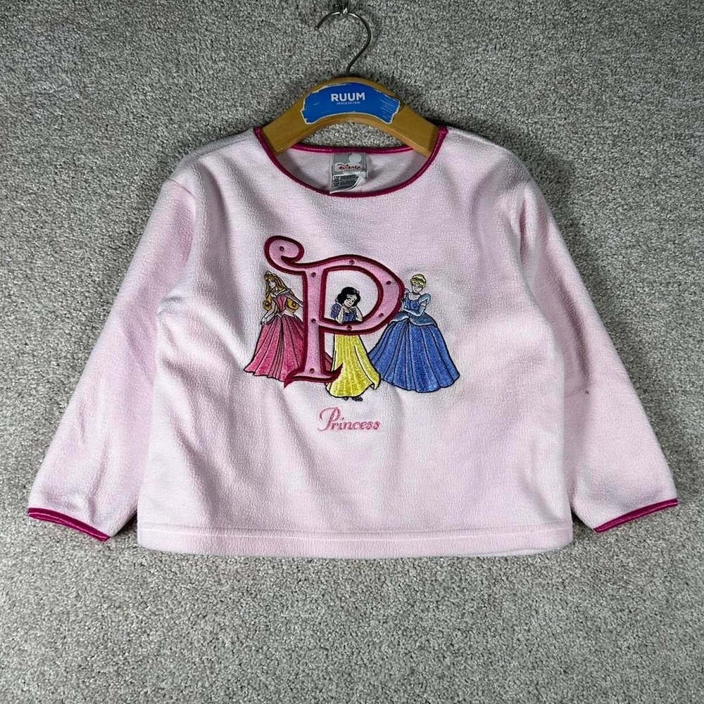 Vintage Disney Toddler girls Princess pink fleece embroidered sweatshirt XXS 2-3
